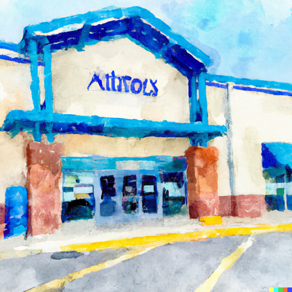 Watercolor Painting Of The Outside Of An Albertsons Store